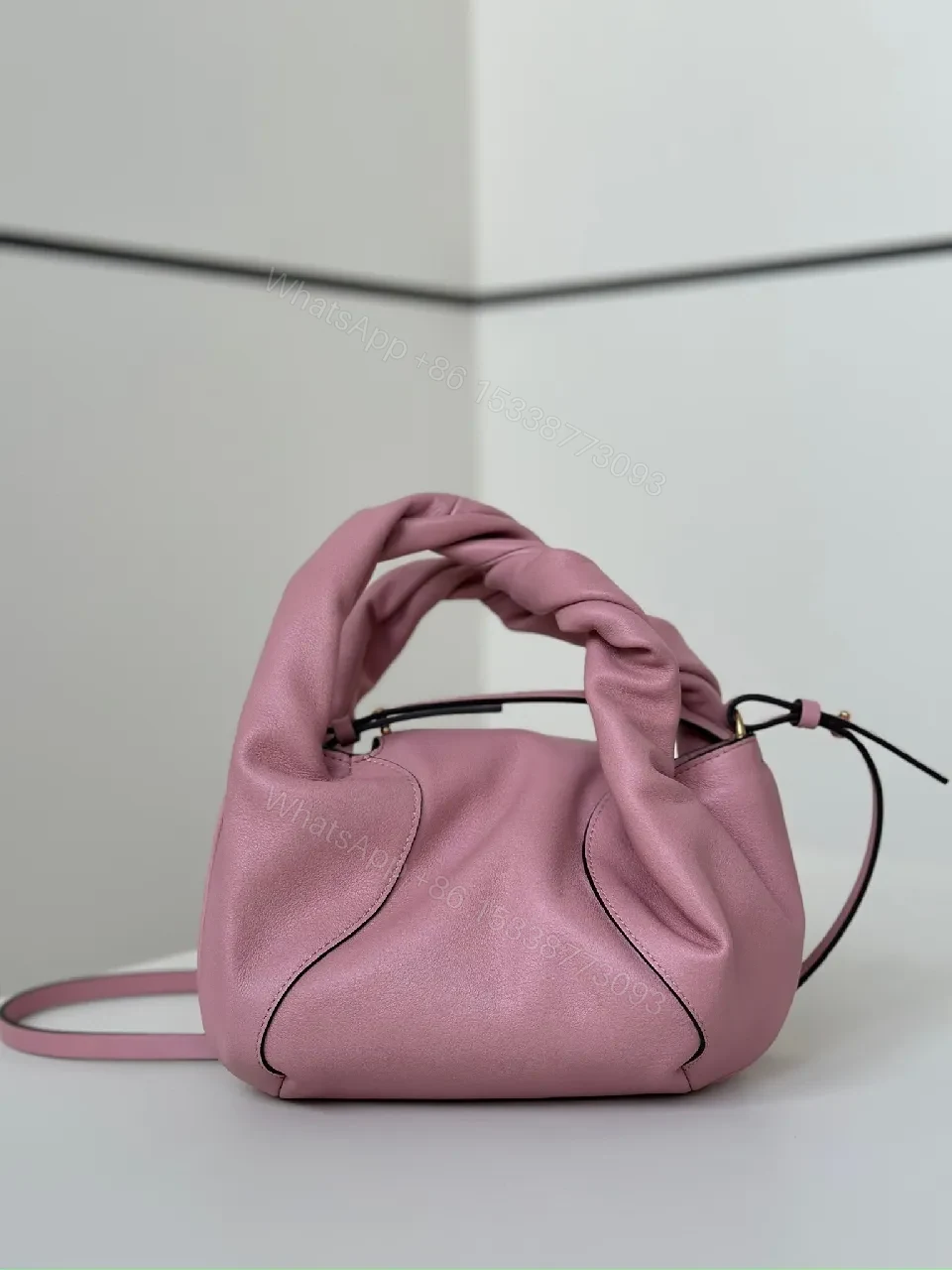 View 8 of Soft Pink Pebbled Leather Mini Satchel – Crossbody Style, Tassel Detail