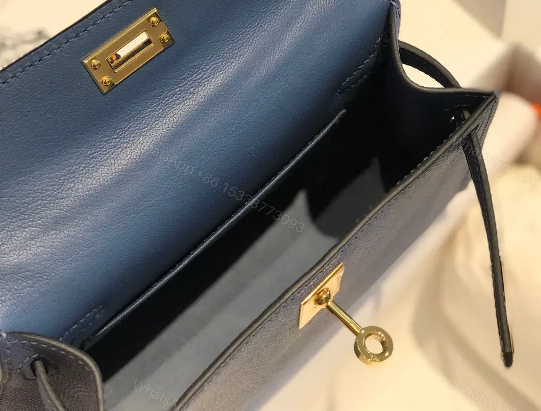 View 7 of HN Mini Kelly Blue with gold-tone hardware