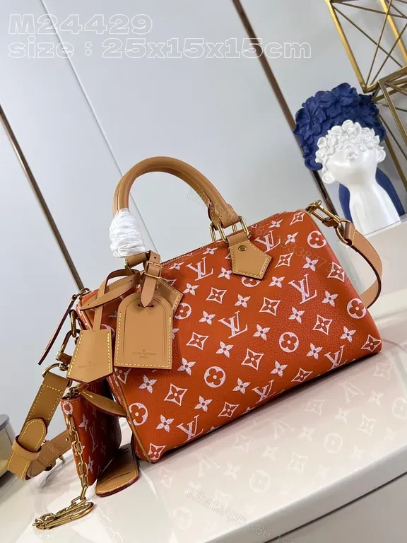 Burnt-Orange LV Monogram Canvas Structured Tote Bag — view 1