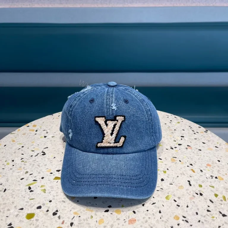 View 3 of Blue Denim Cap Lux Embroidered LV Logo â€“ Casual Luxury Hat