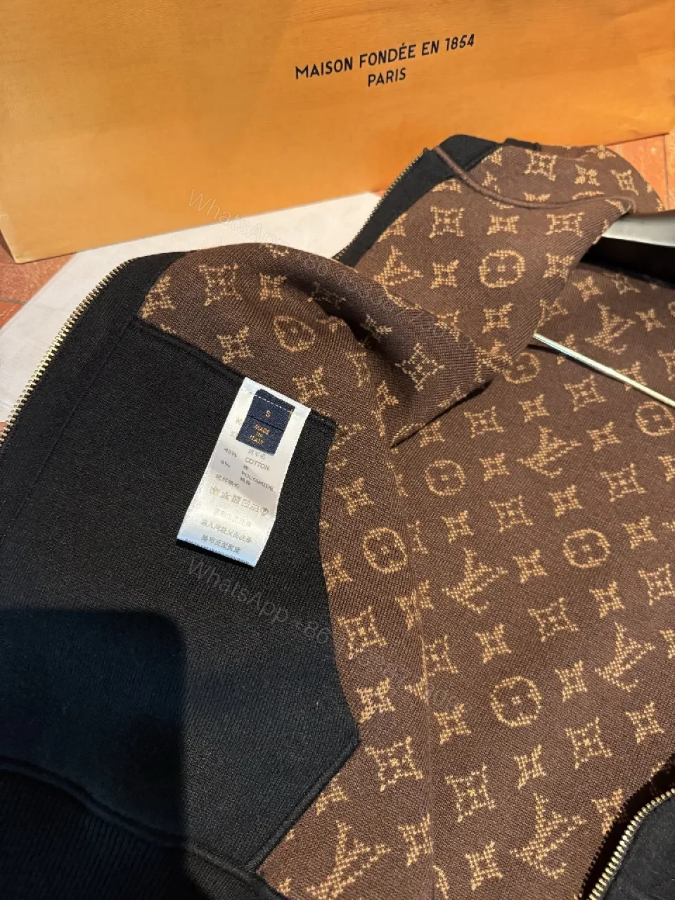 View 7 of Black Zip Hoodie: Monogram Detail, Premium Cotton Blend, Versatile Luxury