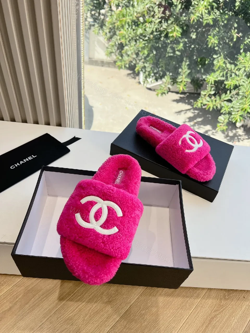 View 4 of Vibrant Plush Slides - Hot Pink, Plush, Open-Back Comfort