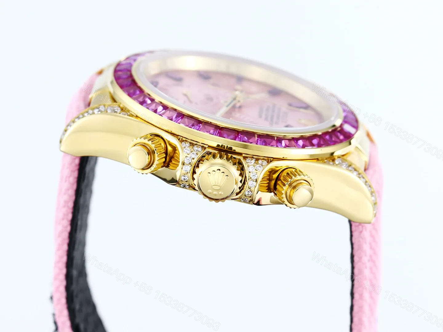 View 6 of Rolex Daytona Pink Ruby Pink Strap Replica 43MM Exclusive Gold Case Edition RG-ROLEX-DAYTONA-PINK-RUBY-PINK-43