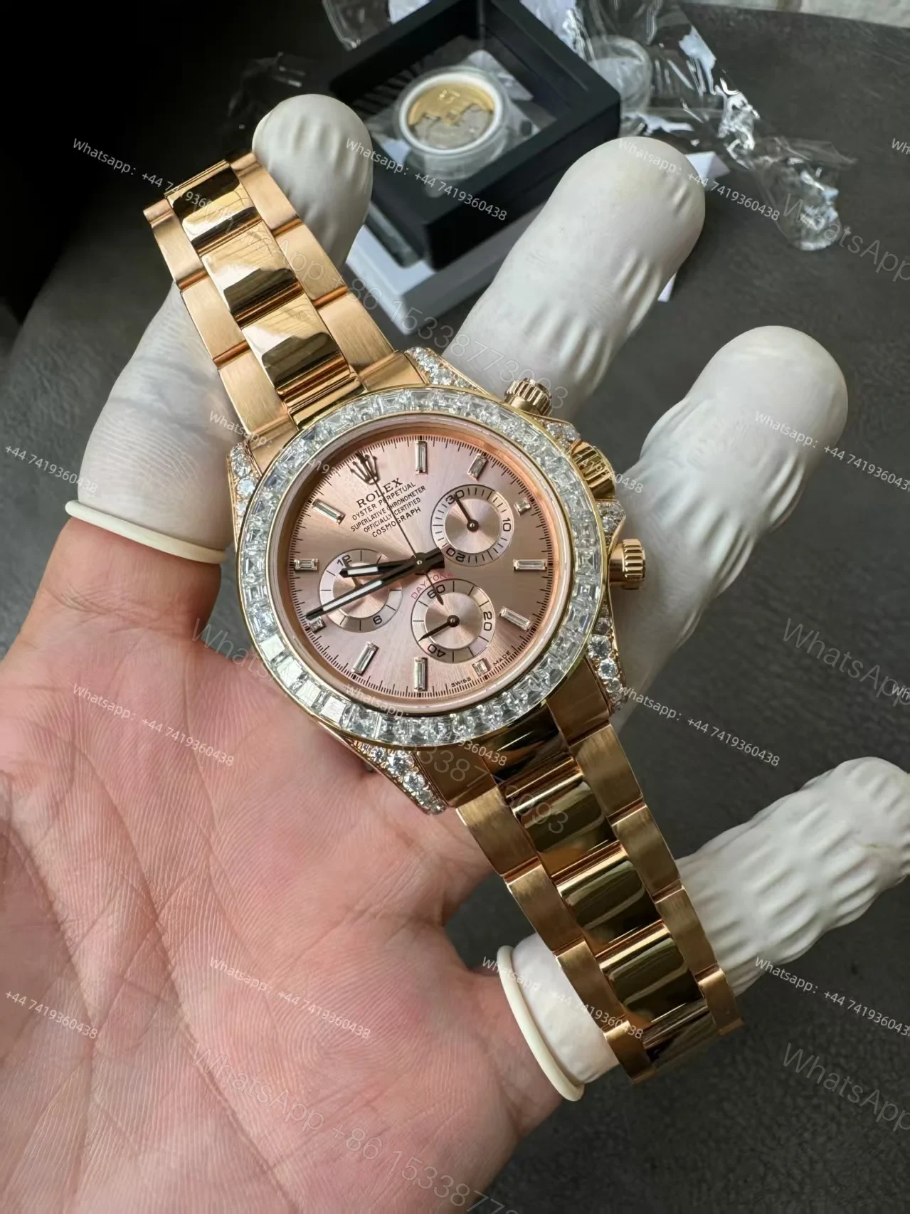 View 20 of Rolex Super Clone Daytona 126595TBR 1:1 Replica Watch – 18K Rose Gold Diamond Beze 4131 movement