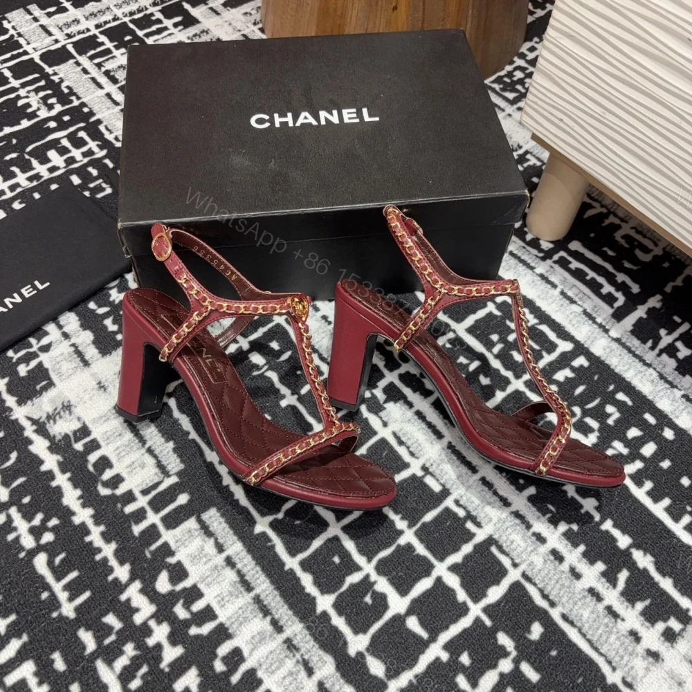 View 8 of 高仿Chanel*25C系列G46109A小羊皮高踭涼鞋紅色8.8CM免檢版
