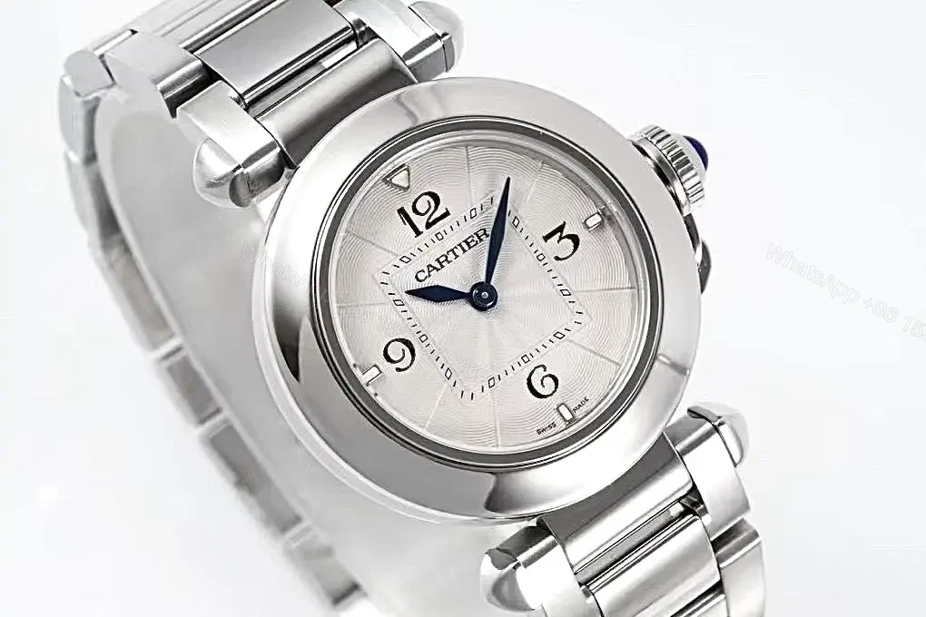 View 3 of GS Factory Cartier Pasha de Cartier Women’s Watch – Silver Dial, 30mm, Stainless Steel and Leather Straps, Swiss Quartz Movement (Cal.157)