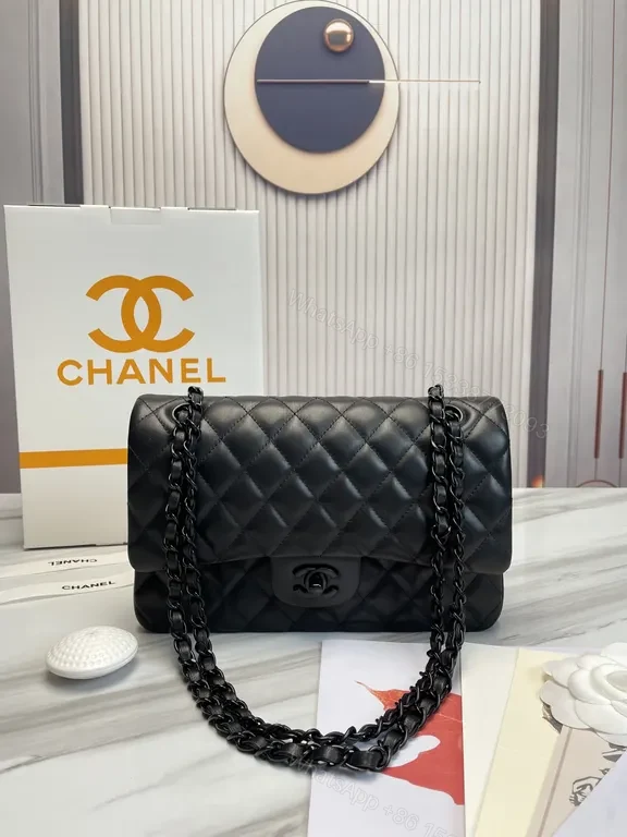 View 2 of Red Quilted Chanel-Inspired Flap Bag with Silver Chain Bag