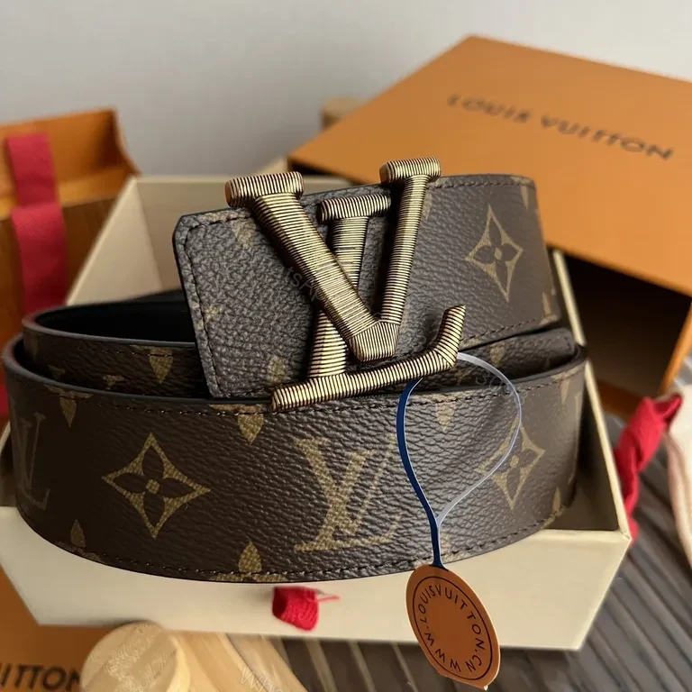 View 3 of Bold Monogram Leather Belt with Luxe LV-Style Hardware