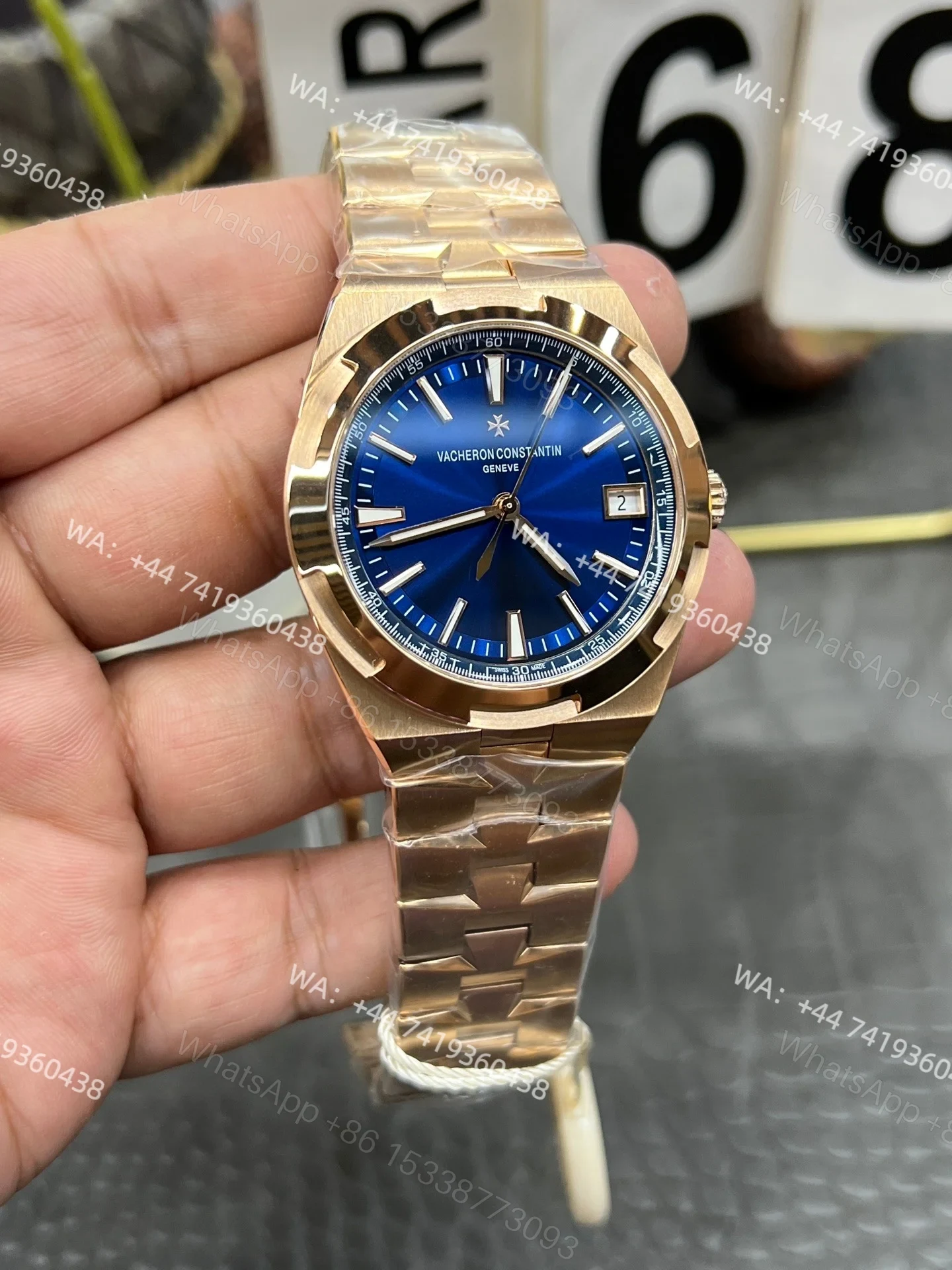 View 3 of Super Clone Vacheron Constantin Overseas 4500V/210R-B705 Rose Gold Watch with Blue Dial