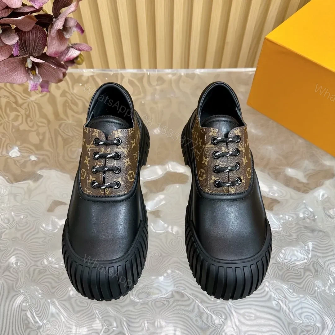 View 6 of LV Women Black Leather Brown Patterned Sneakers