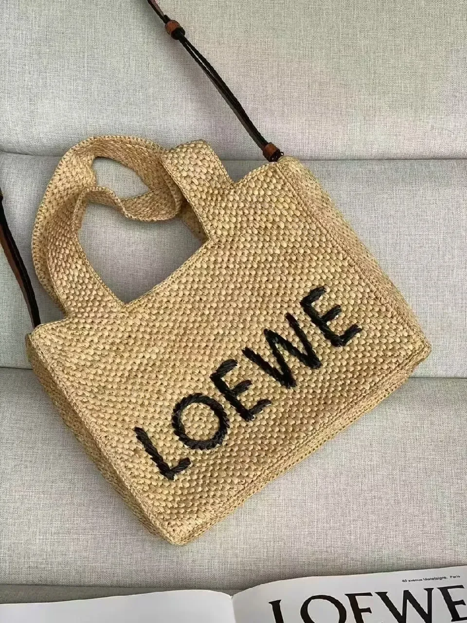 View 4 of Natural Straw Tote with Bold LOEWE Lettering Signature Carryall