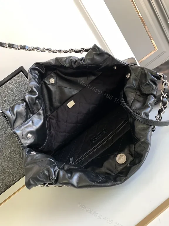 View 2 of Quilted Black Leather Tote with Chain - Luxe Everyday Bag