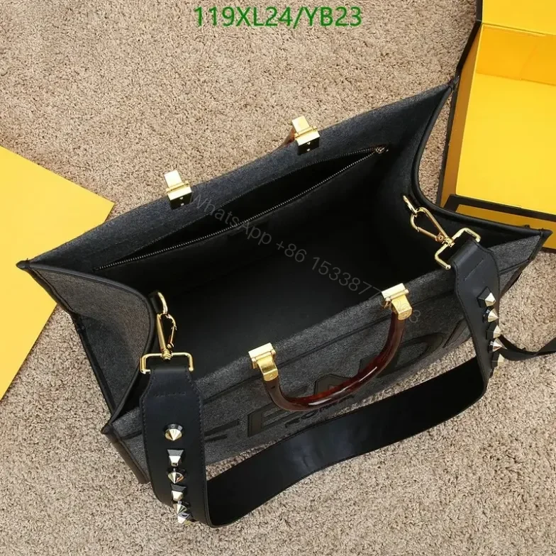 View 8 of Fendi Sunshine Large Black Leather Knockoff Tote Bag YB2377