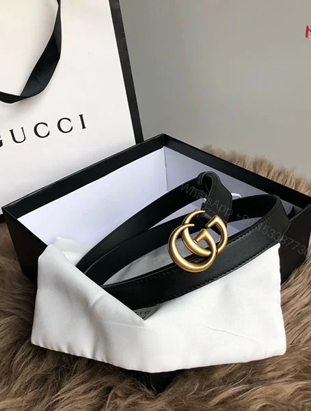 Gucci古驰2020春夏系列双G标识女士窄版黑色皮革腰带 — view 1