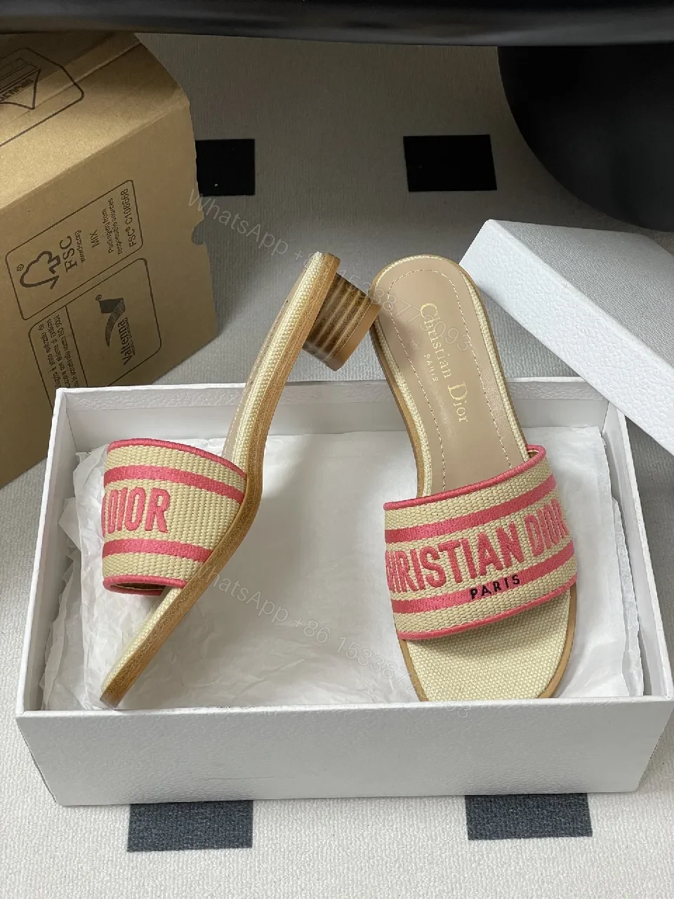 View 6 of Raffia Mules: Logo Stripe, Open-Toe, Wooden Heel, Summer chic
