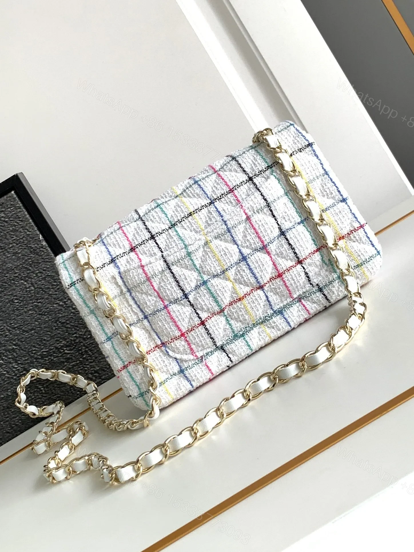 View 7 of CHANEL MEDIUM 25 CLASSIC BAG IN LIGHT PINK MIX BLACK WOOL TWEED