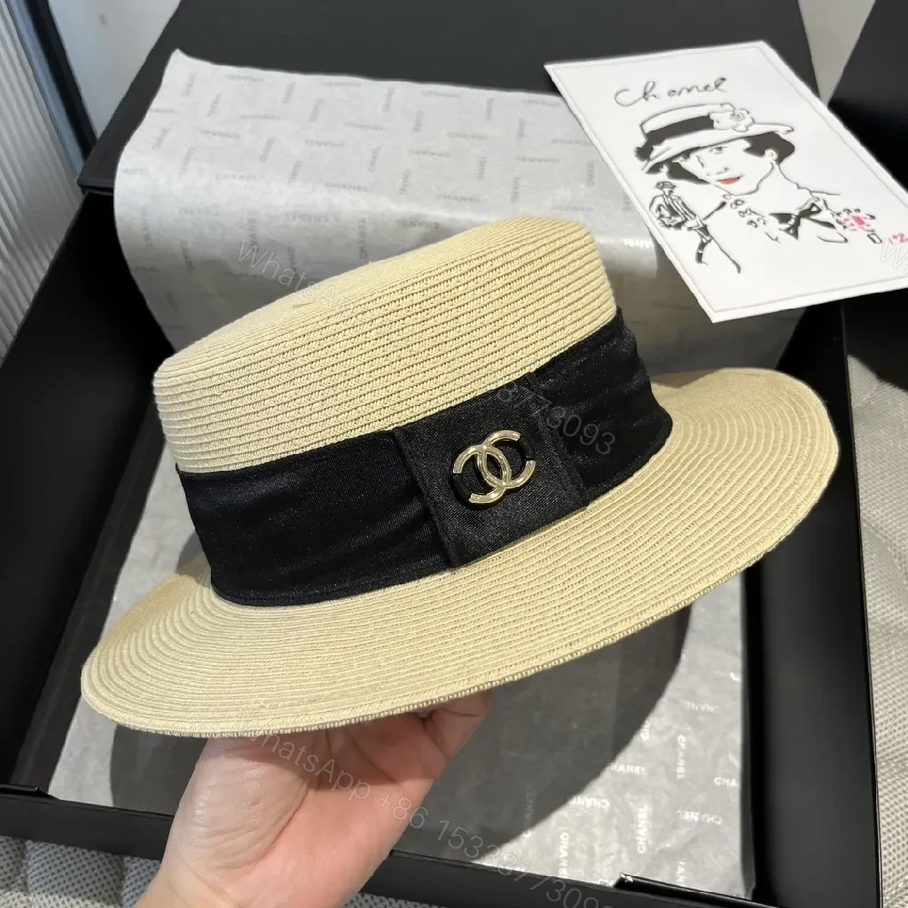 View 2 of Straw Boater Hat with Satin Band – All-Season Chic