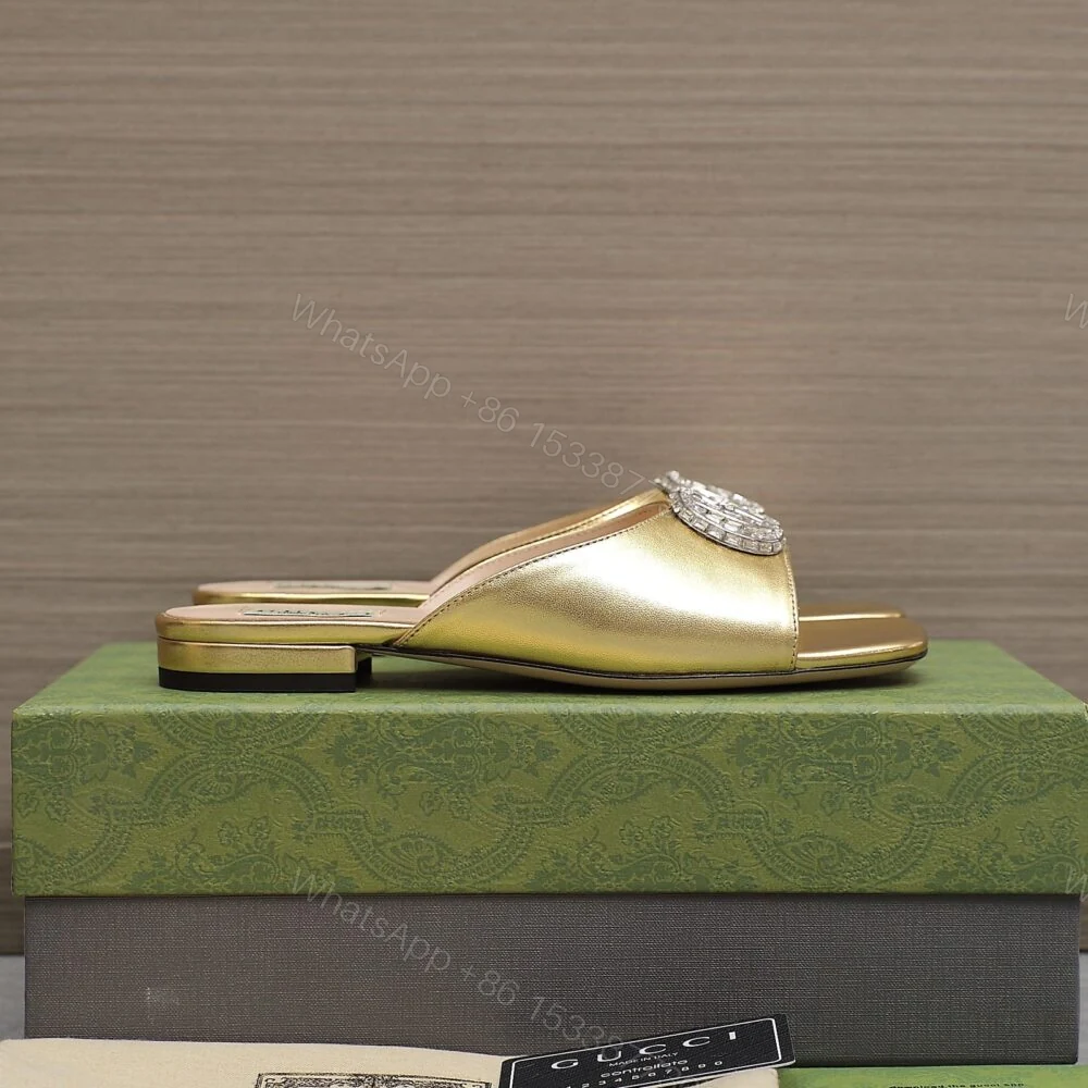 View 7 of Gucci GG Crystal Slippers Gold