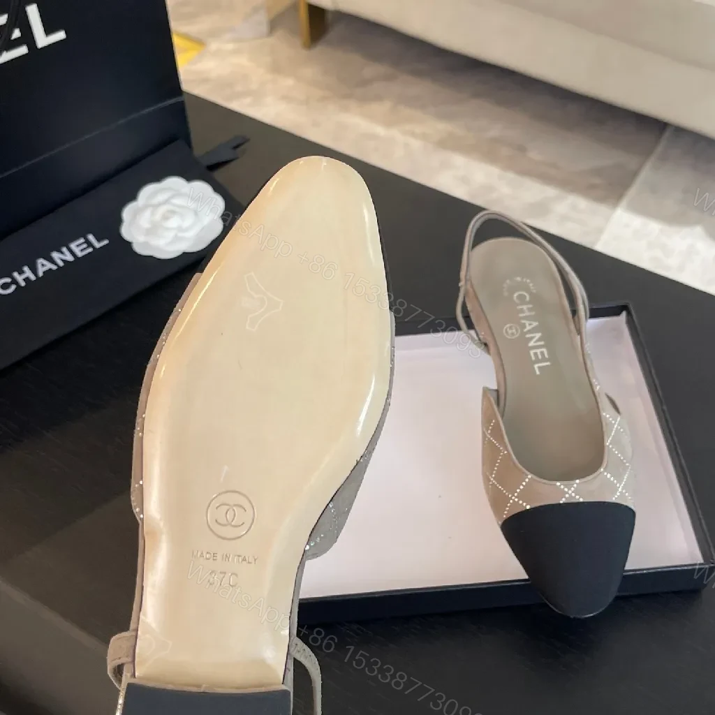 View 4 of Quilted Slingback Flats with Cap Toe, Luxe Casual Style