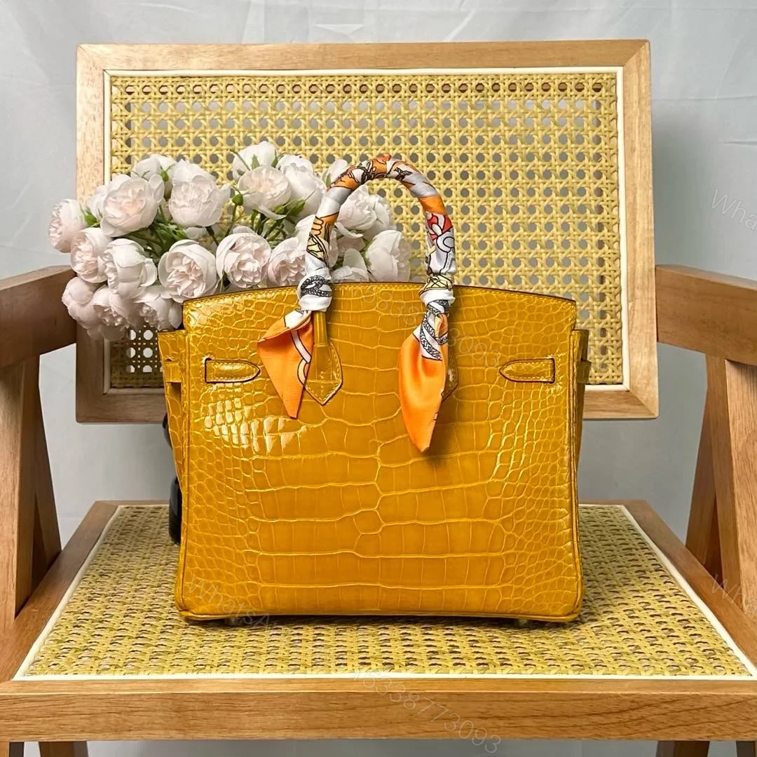 View 2 of Hermes Birkin 25cm Amber Yellow Crocodile Leather Silver Hardware