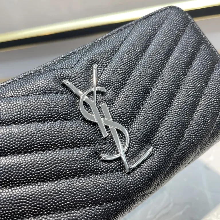 View 7 of Chevron-Quilted Leather Wallet with YSL Monogram â€“ Sleek Everyday Luxury
