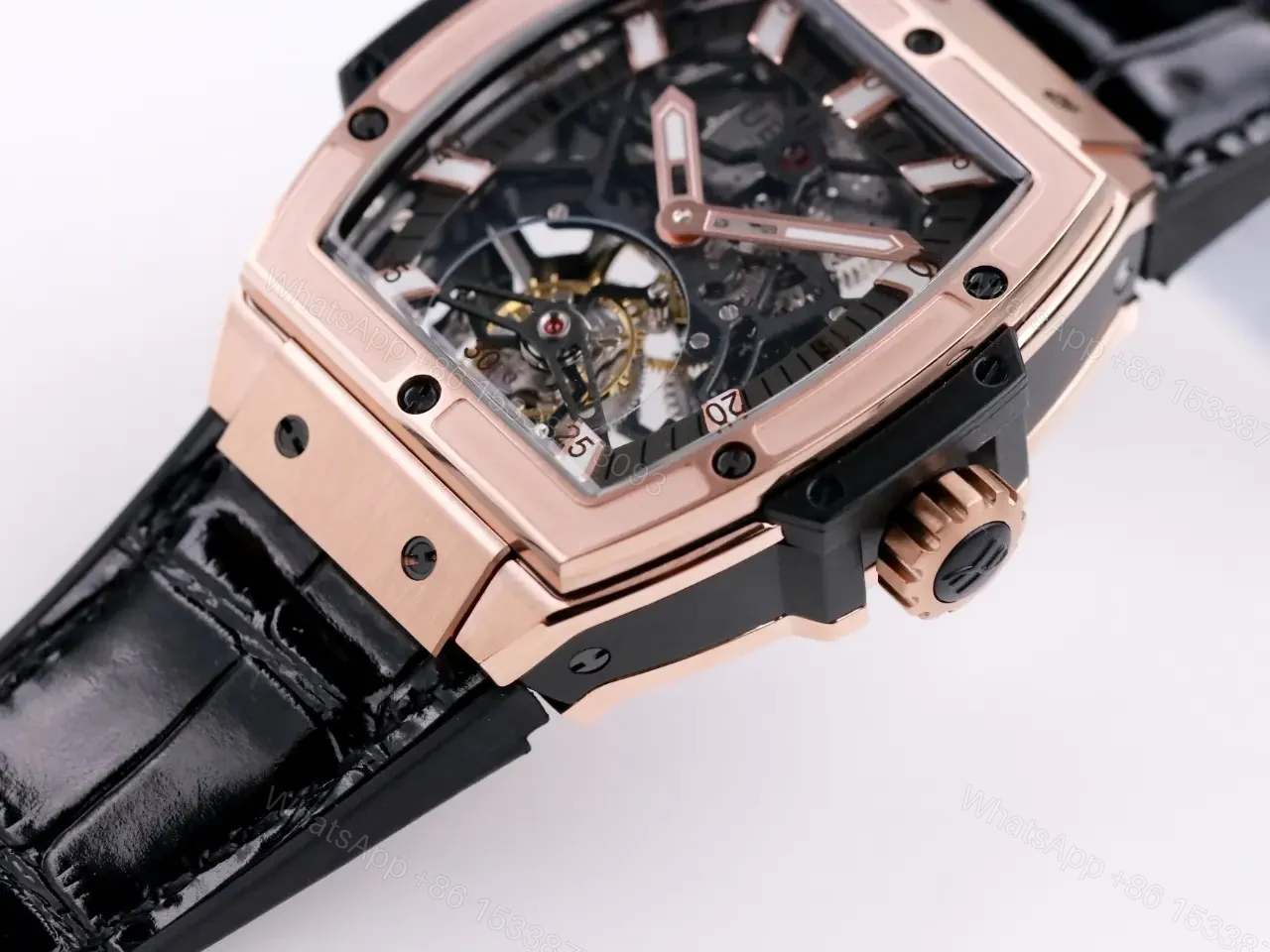 View 7 of Hublot Masterpiece Series 906 Rose Gold/Platinum Tourbillon Watch Black Leather Strap