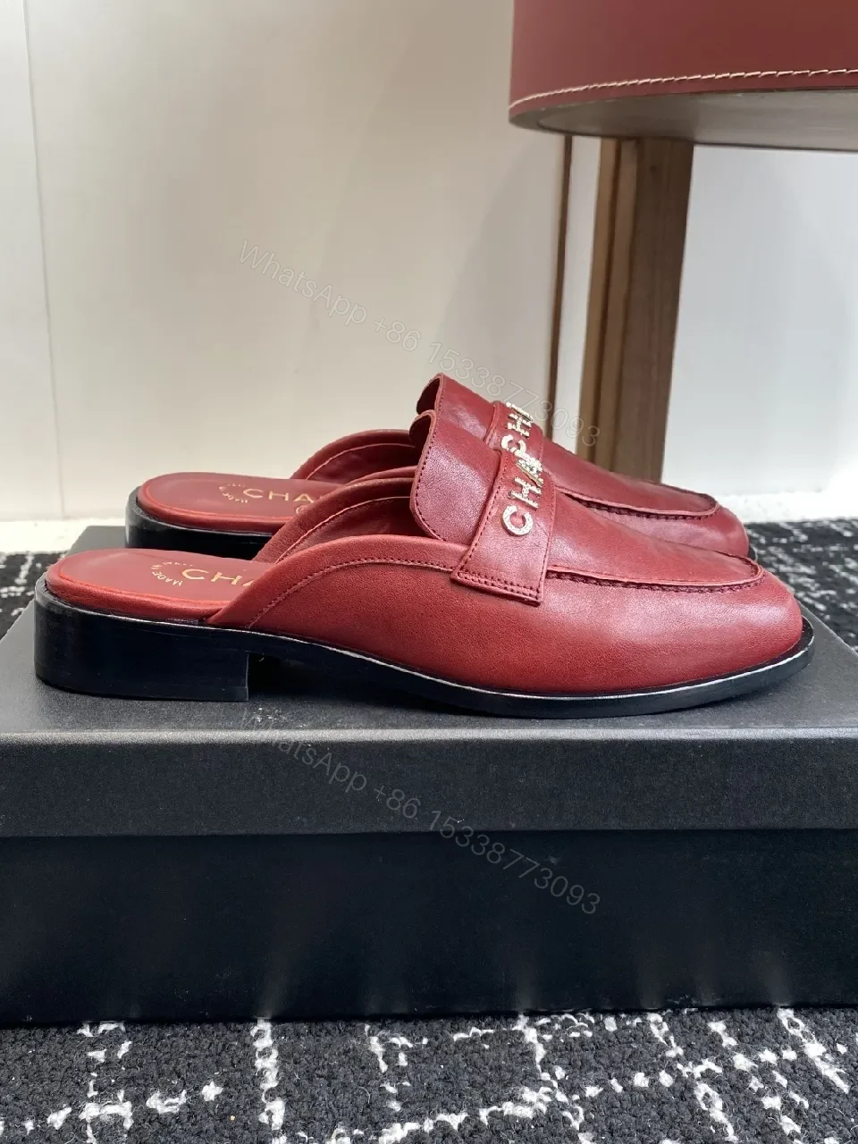View 6 of Minimalist Red Leather Slide — Signature Branding, All-Day Comfort