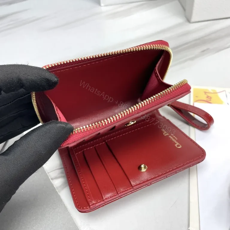 View 6 of Red Patent Quilted Wallet with Gold Emblem - Compact Glamour Wallet