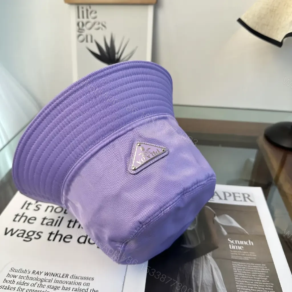 View 4 of Pastel Lavender Nylon Bucket Hat with Prada-Inspired Detail