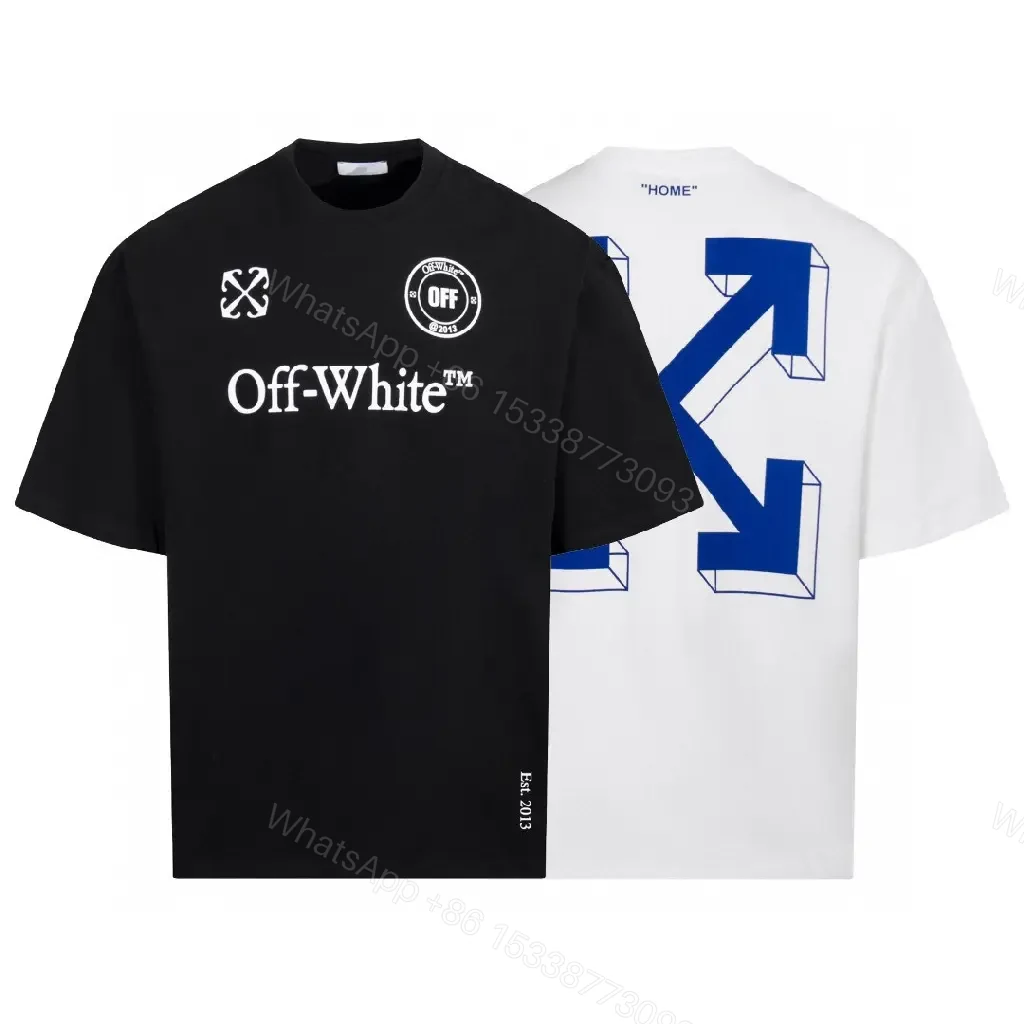 View 4 of White Cotton Casual Graphic Tee Large Centered “Off-White” Logo T-Shirt