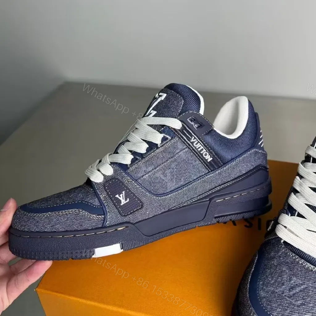 View 4 of Denim-Texture Luxury Sneaker with Signature Motifs, High-Top