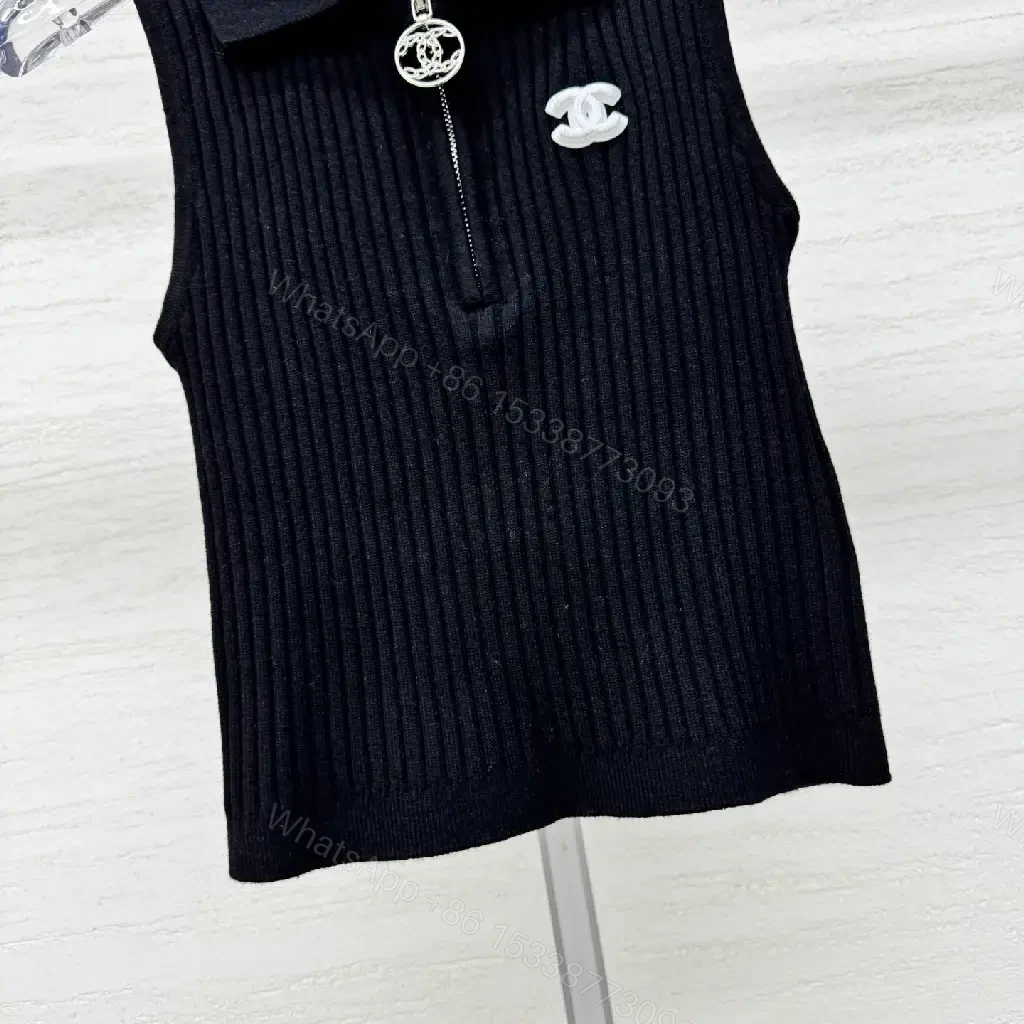 View 10 of Chic Knit Tank: Minimalist Black, Luxe Logo Accent, Zippered Flow