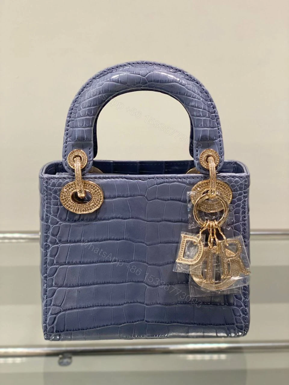 DIOR Shiny Crocodile Mini Lady Dior with gold hardware — view 1