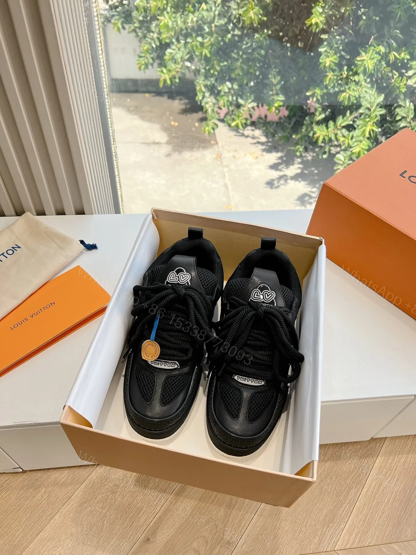 View 3 of LV Women Black Leather Mesh Sneakers