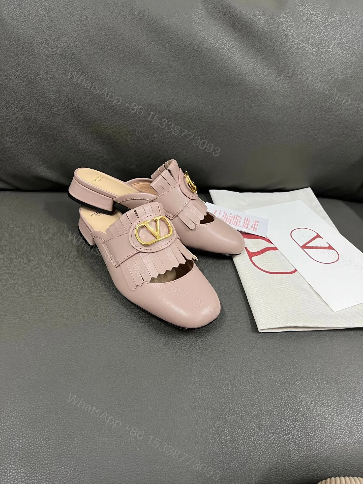 View 3 of Valentino Women Pink Leather Fringe Mules