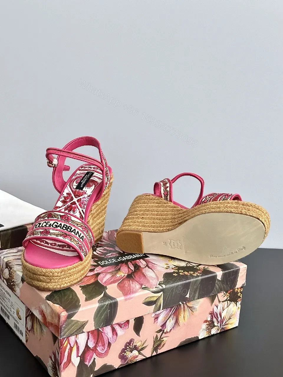 View 3 of Vibrant Pink Espadrille Wedges with Logo Textile Details