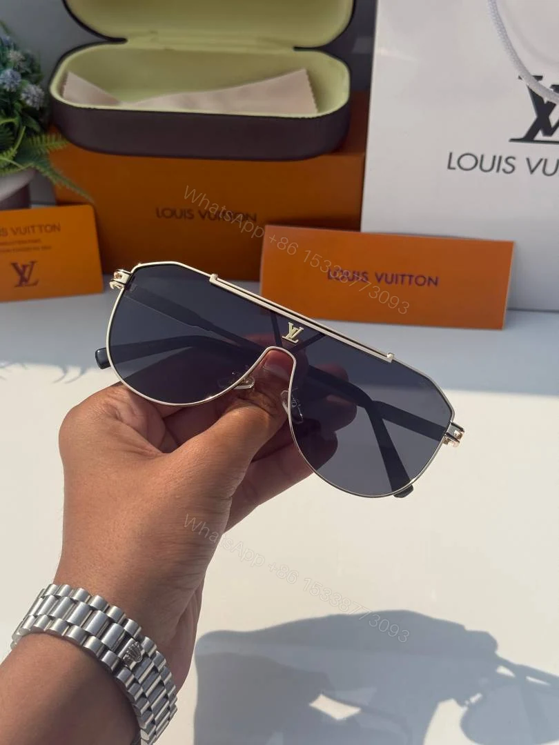 View 4 of First Copy Louis Vuitton Gold Aviator Frame Grey Lens Men’s Sunglasses