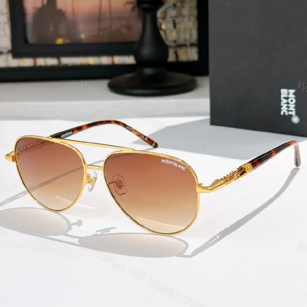 View 5 of Gold-Tone Aviator Sunglasses with Montblanc Detailing, Premium Style