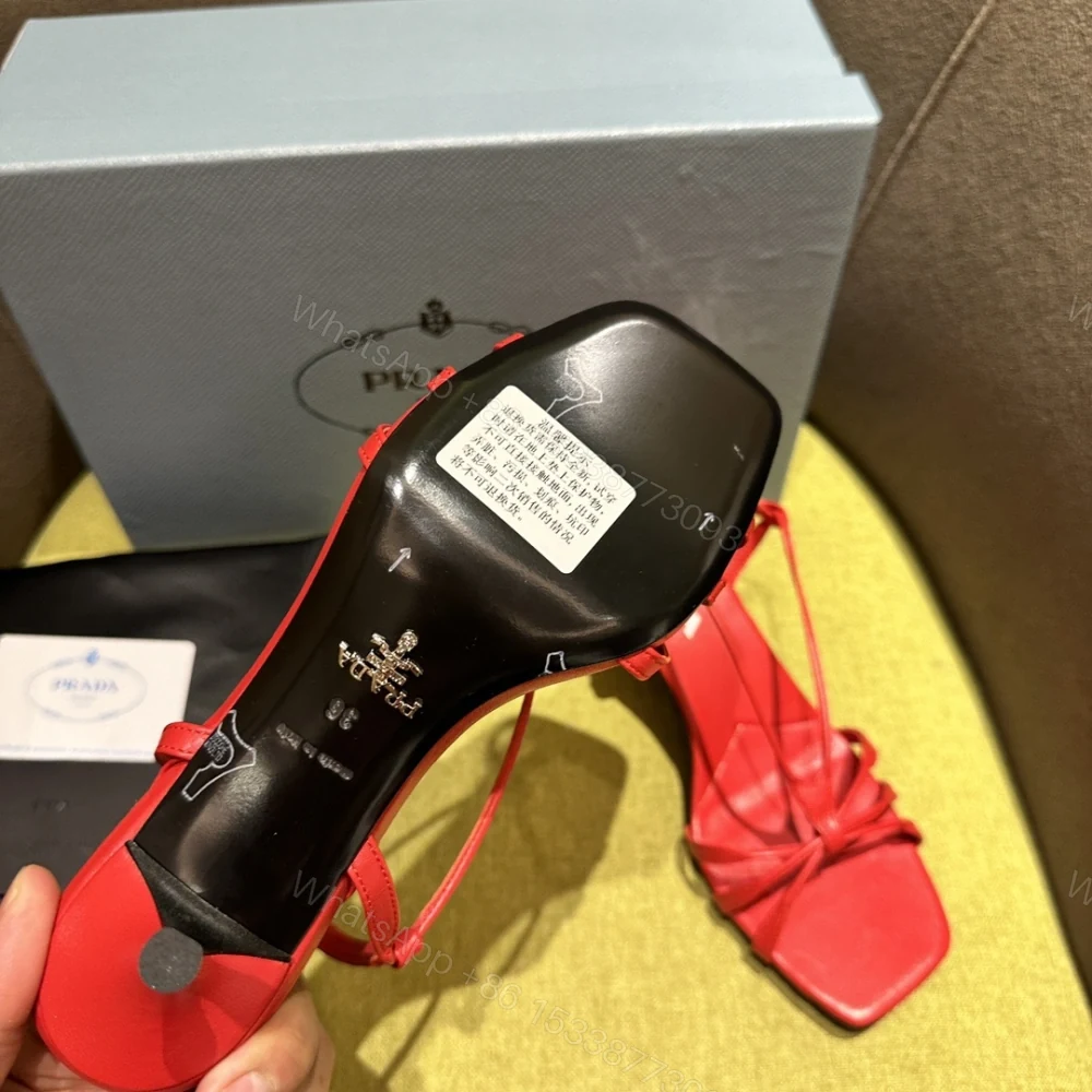 View 8 of 高仿Prada*1X504M方頭一字中踭涼鞋5.5CM紅色免檢版