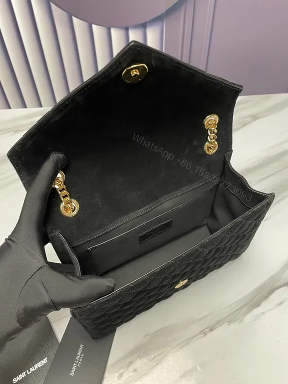 View 8 of Quilted Calfskin Bag with Gold YSL Emblem: Compact Luxury
