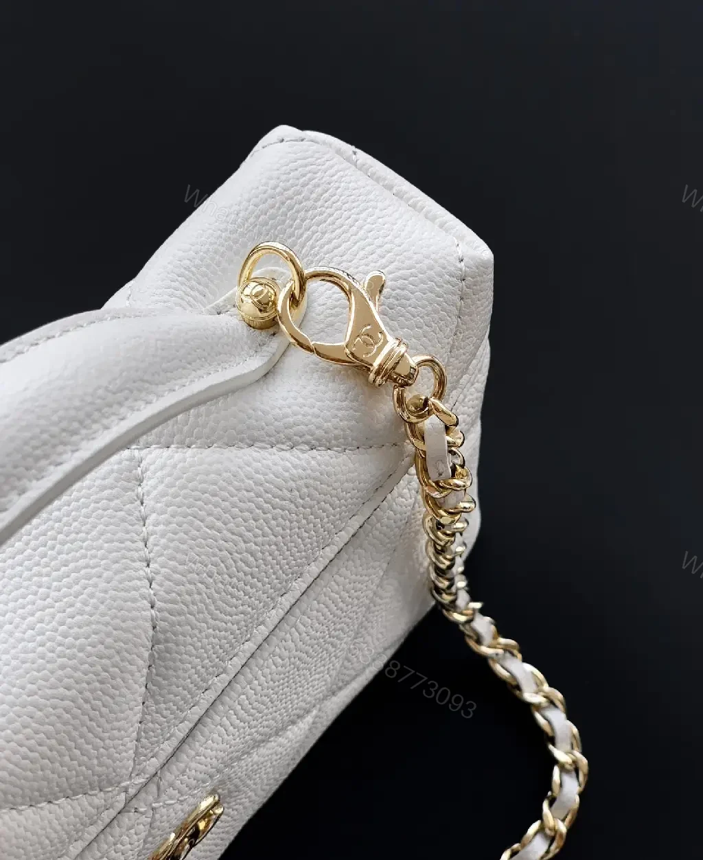 View 9 of White Quilted Mini Bag with Gold Hardware, Sleek Chic Carryall
