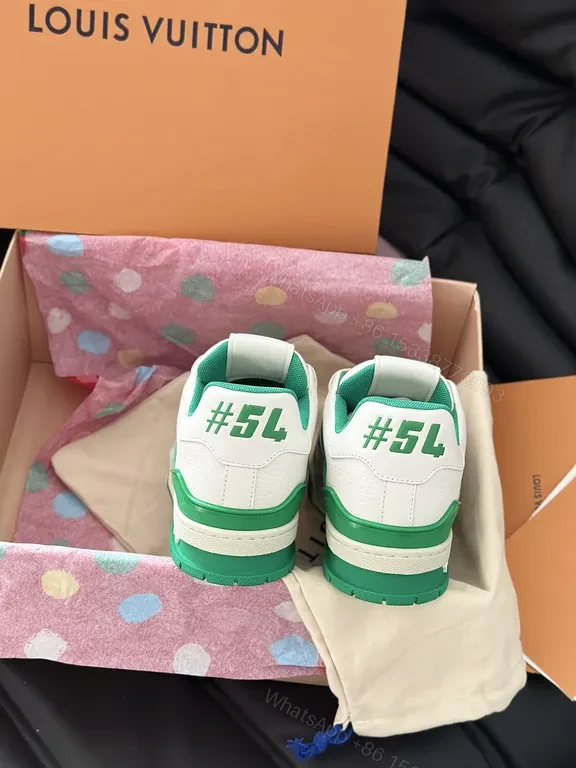 View 2 of Green LV-Inspired Leather Sneakers: Comfort & Distinctive Detailing