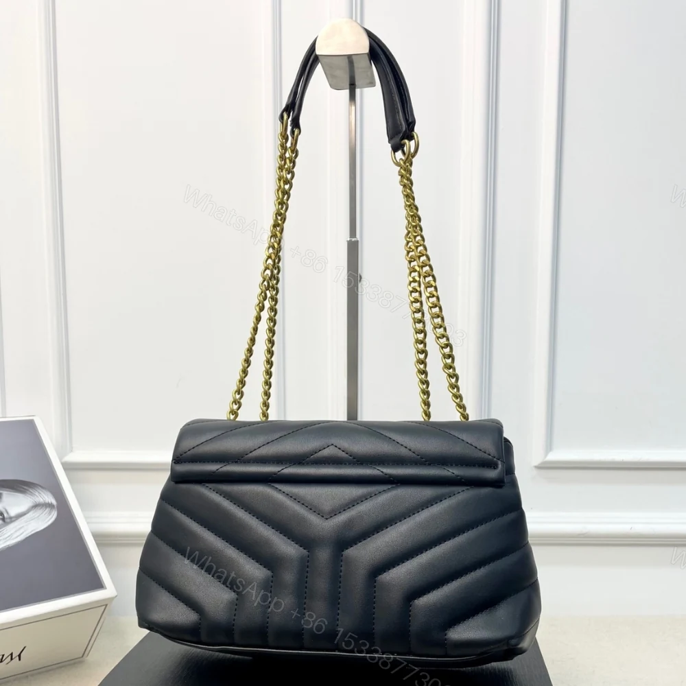 View 6 of Saint Laurent Loulou Medium Chain Bag In Matelassé Y Black Gold 26Cm