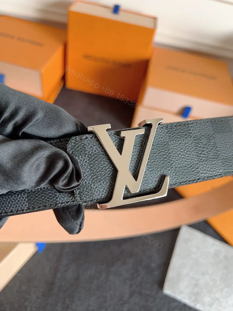 View 8 of Luxure Logic LV-Inspired Checkered Texture Belt – Premium Leather