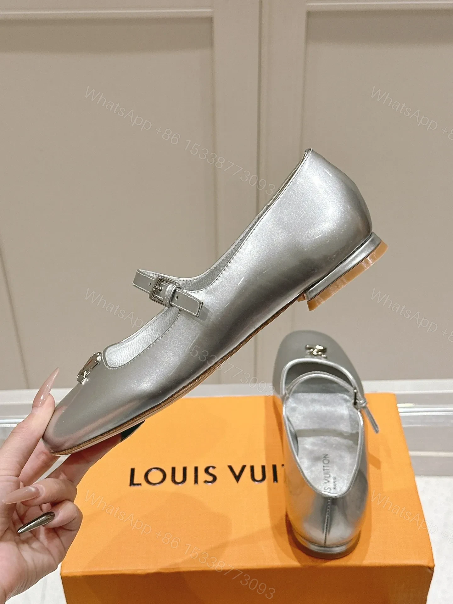 View 6 of LV Women Silver Leather Mary Jane Flats