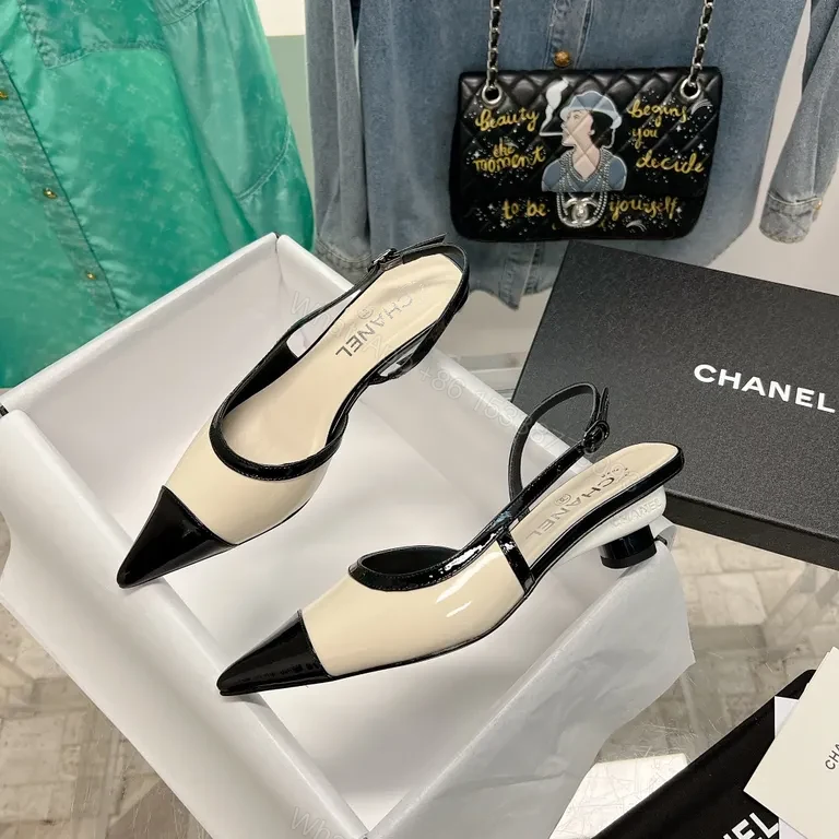 View 3 of Two-Tone Chanel-Inspired Pointed-Toe Slingbacks