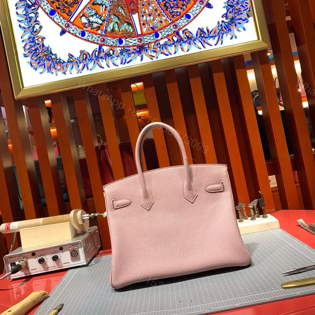 View 3 of HN 30CM LIGHT PINK TOGO LEATHER GOLD HARDWARE