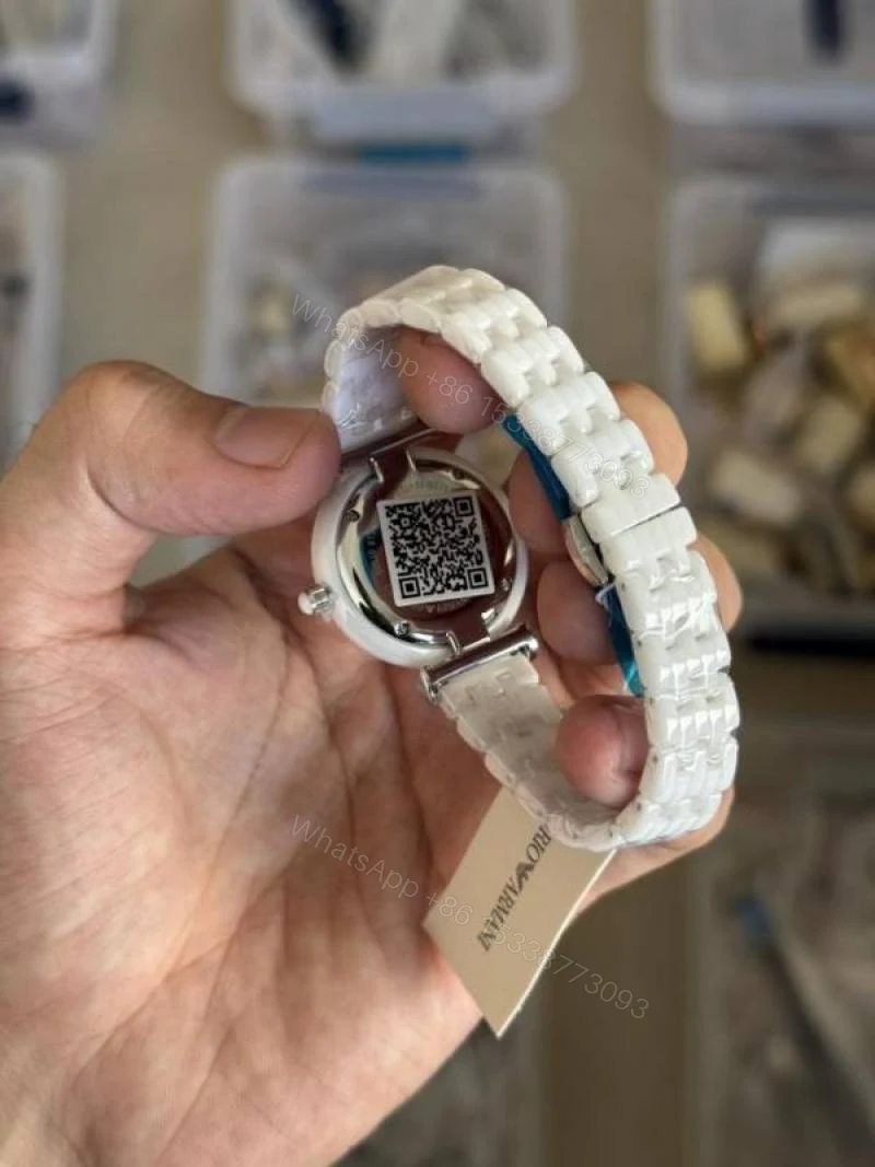 View 3 of First Copy Emporio Armani White Diamond Dial Watch For Women
