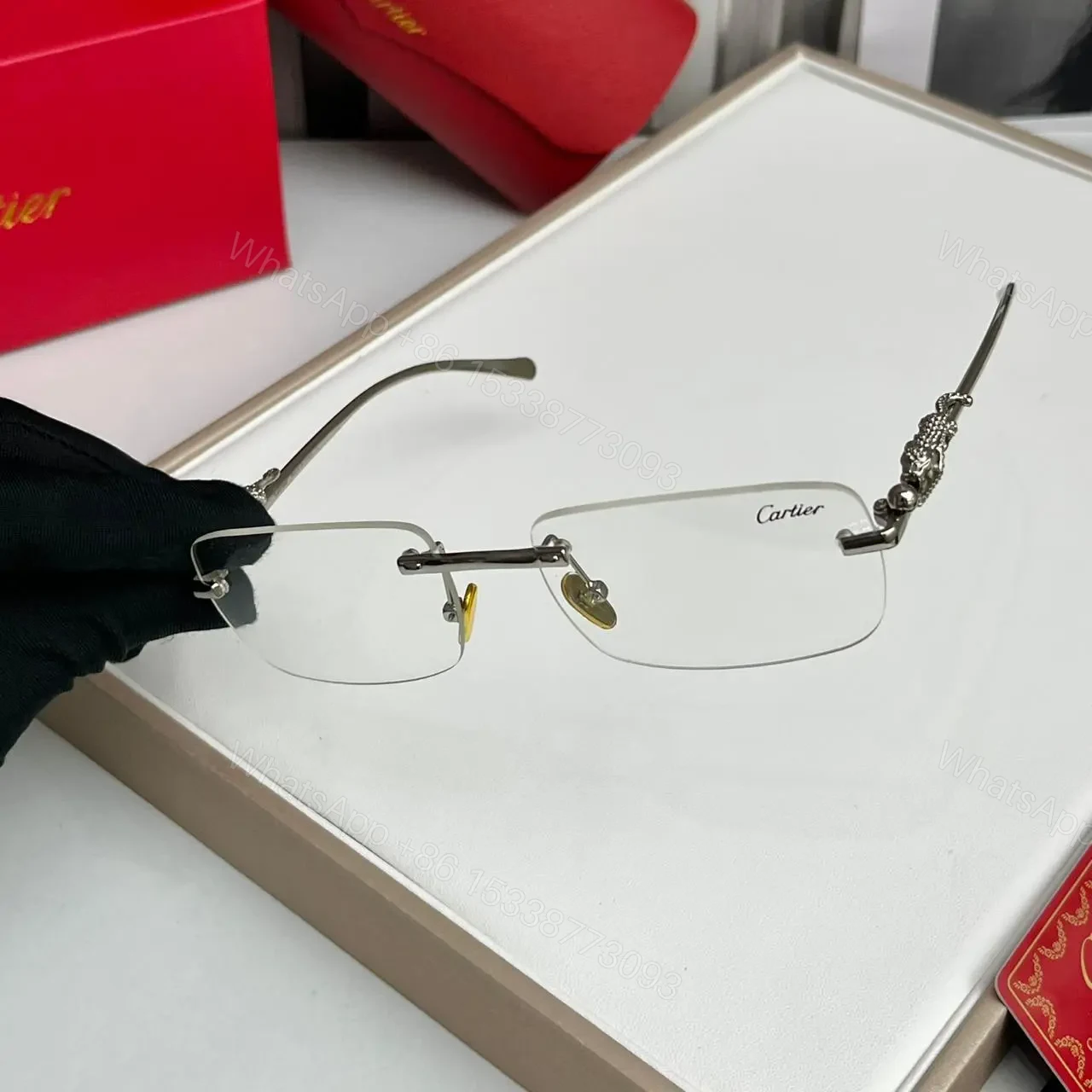 View 2 of Cartier Rimless Panther Eyeglass Silver