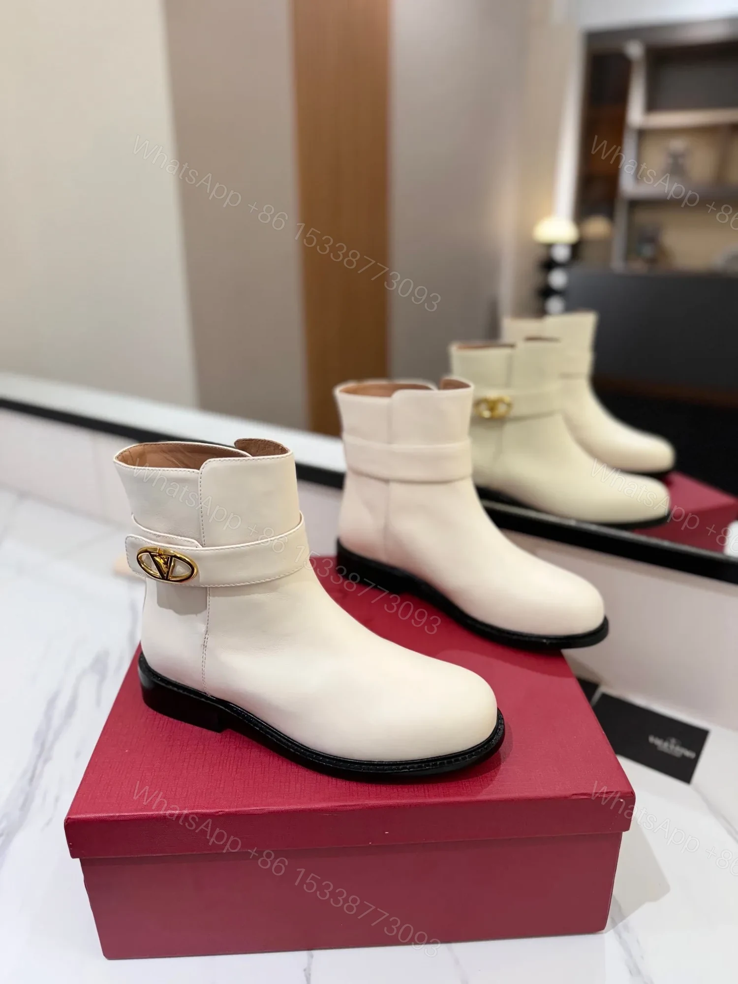 Valentino Women Ivory Leather Ankle Boots — view 1